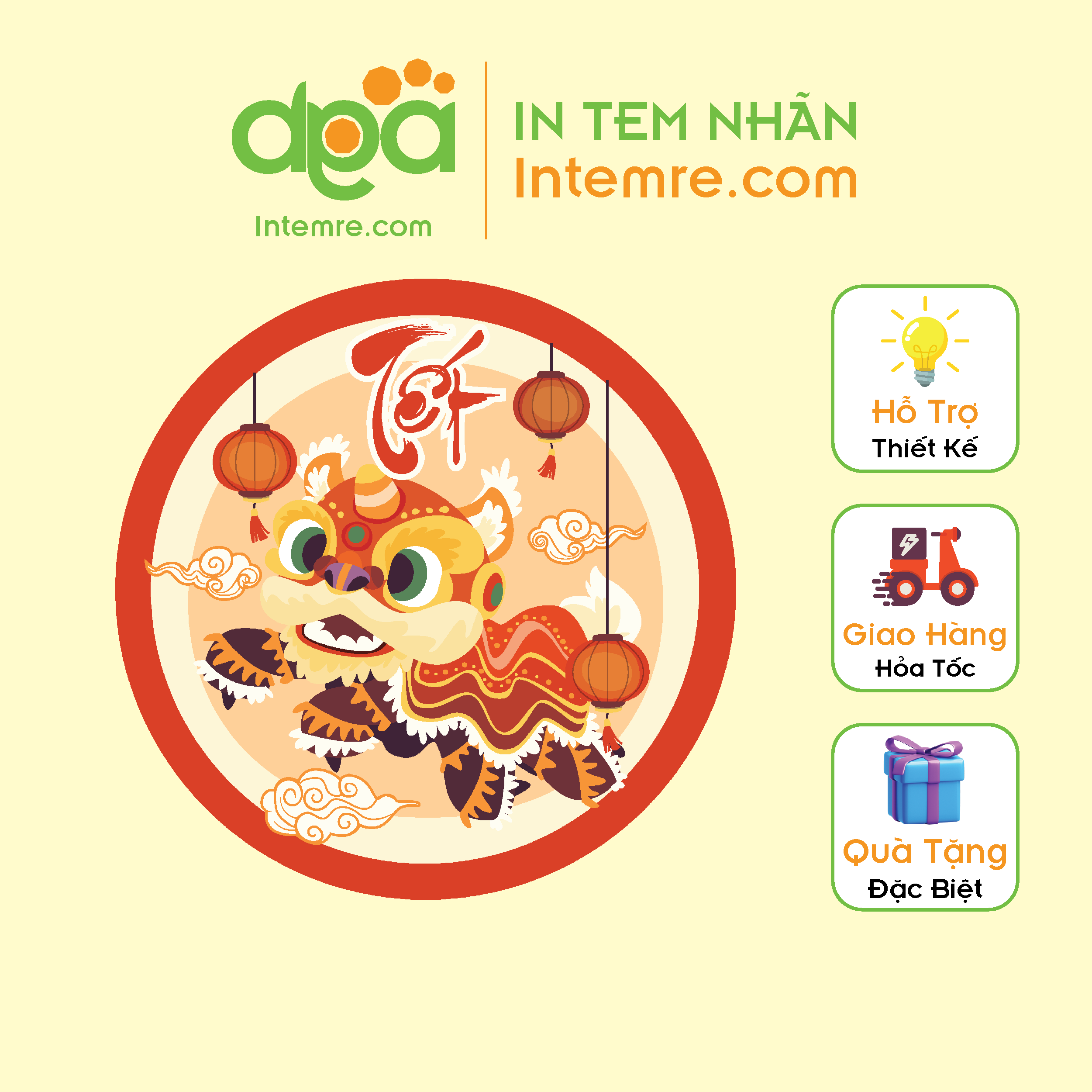 Tem nhãn giấy - decal dán - tết hình tròn kt: 4cm, 5cm, 6cm