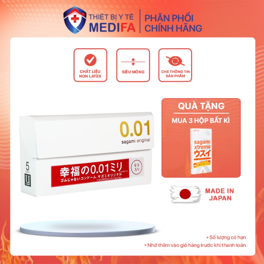 Bao cao su siêu mỏng sagami original 001 - bao cao su cao cấp non latex mỏng chỉ 0.01mm, hộp 1/2/5 chiếc