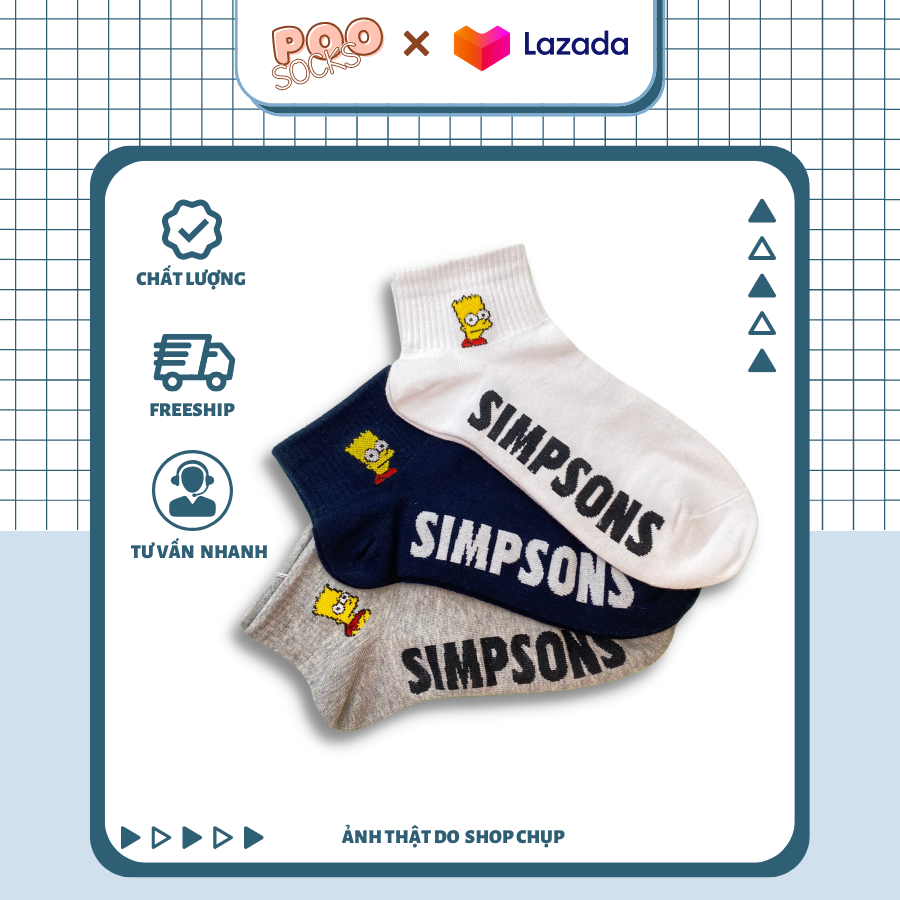 Tất vớ cổ thấp nam nữ poosocks họa tiết simpson chất liệu cotton 100% co giãn kháng khuẩn cực tốt