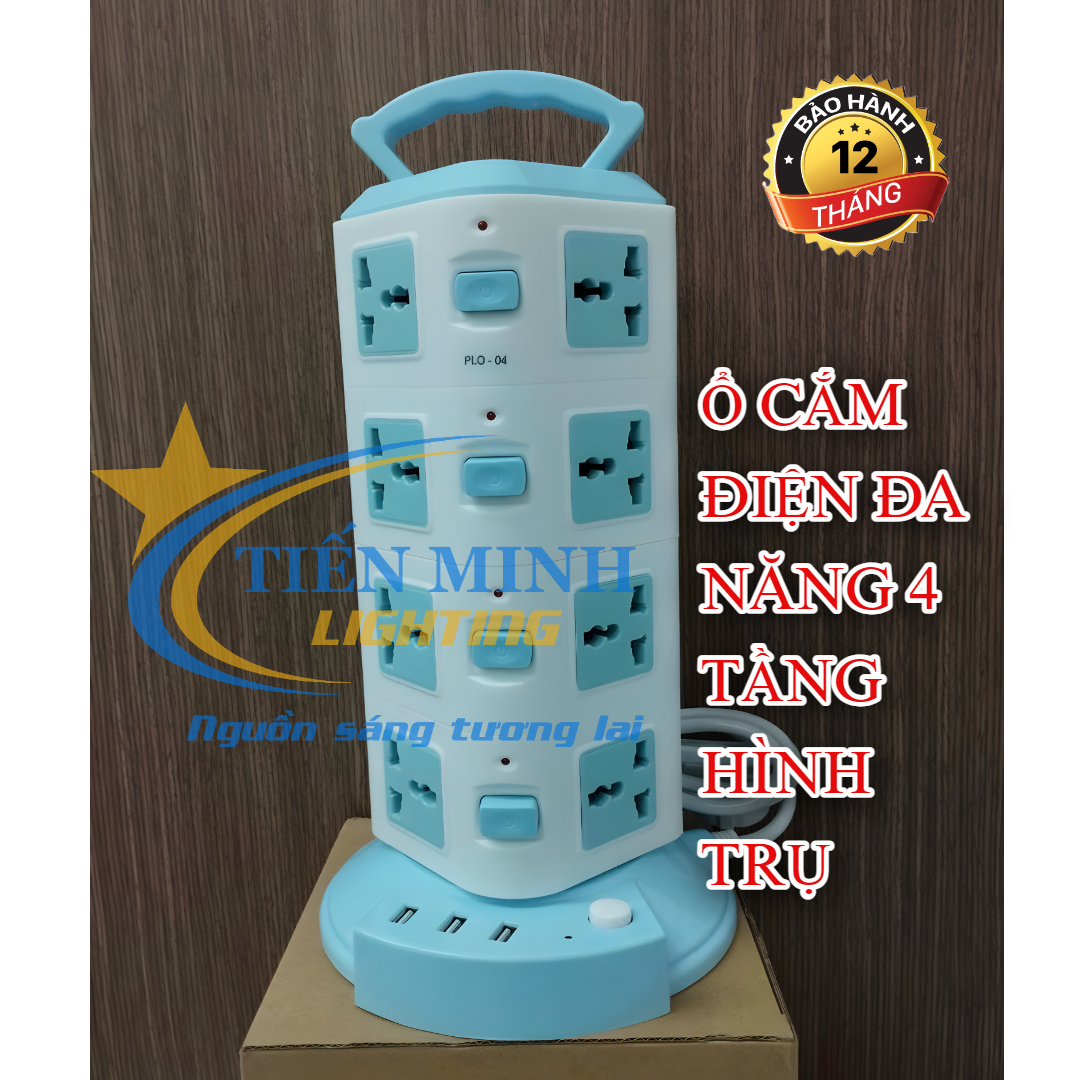 [HÀNG CAO CẤP] Ổ Cắm Điện Đa Năng Nhiều Tầng Hình Trụ (2500W),  tích hợp 3 cổng sạc USB, cầu chì tự động, chống quá tải, Đầu cắm, dây cáp to chịu được khi va đập