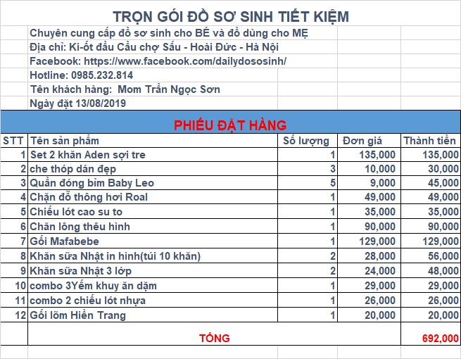 Combo đồ dùng tự chọn cho mom trần ngọc sơn