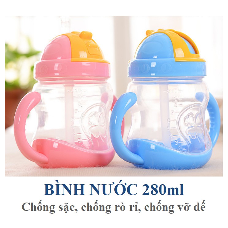 Bình uống nước chống sặc cho bé 280ml, Bình uống nước tay cầm GOLD BABY