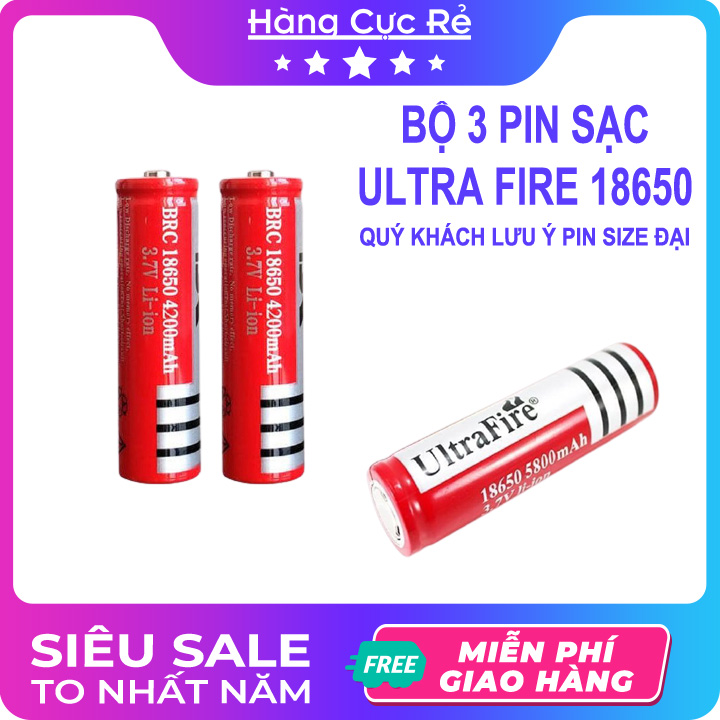 Bộ 3 Pin sạc 18650 loại TỐT Ultra Fire - Shop Hàng Cực Rẻ