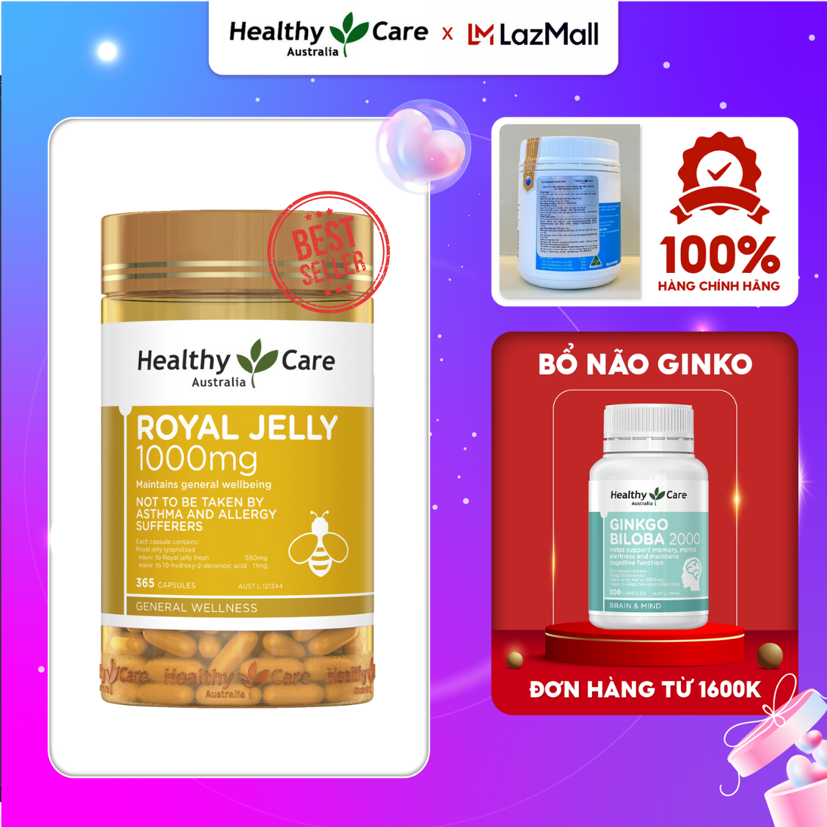 Healthy care royal jelly 1000 365 capsules - sữa ong chúa healthy care úc 365 viên đẹp da, làm chậm lão hóa