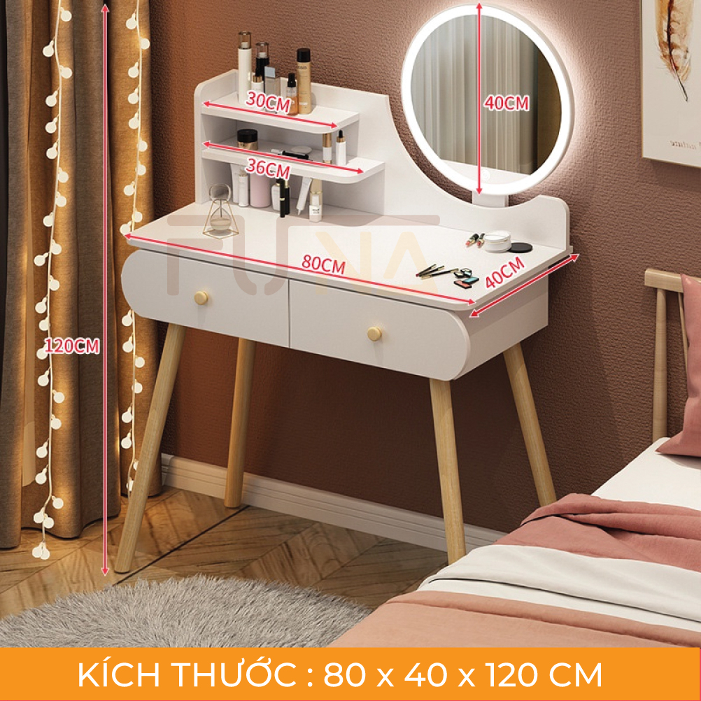 Bàn trang điểm AK02 gương LED cảm ứng, thiết kế sang trọng hiện đại