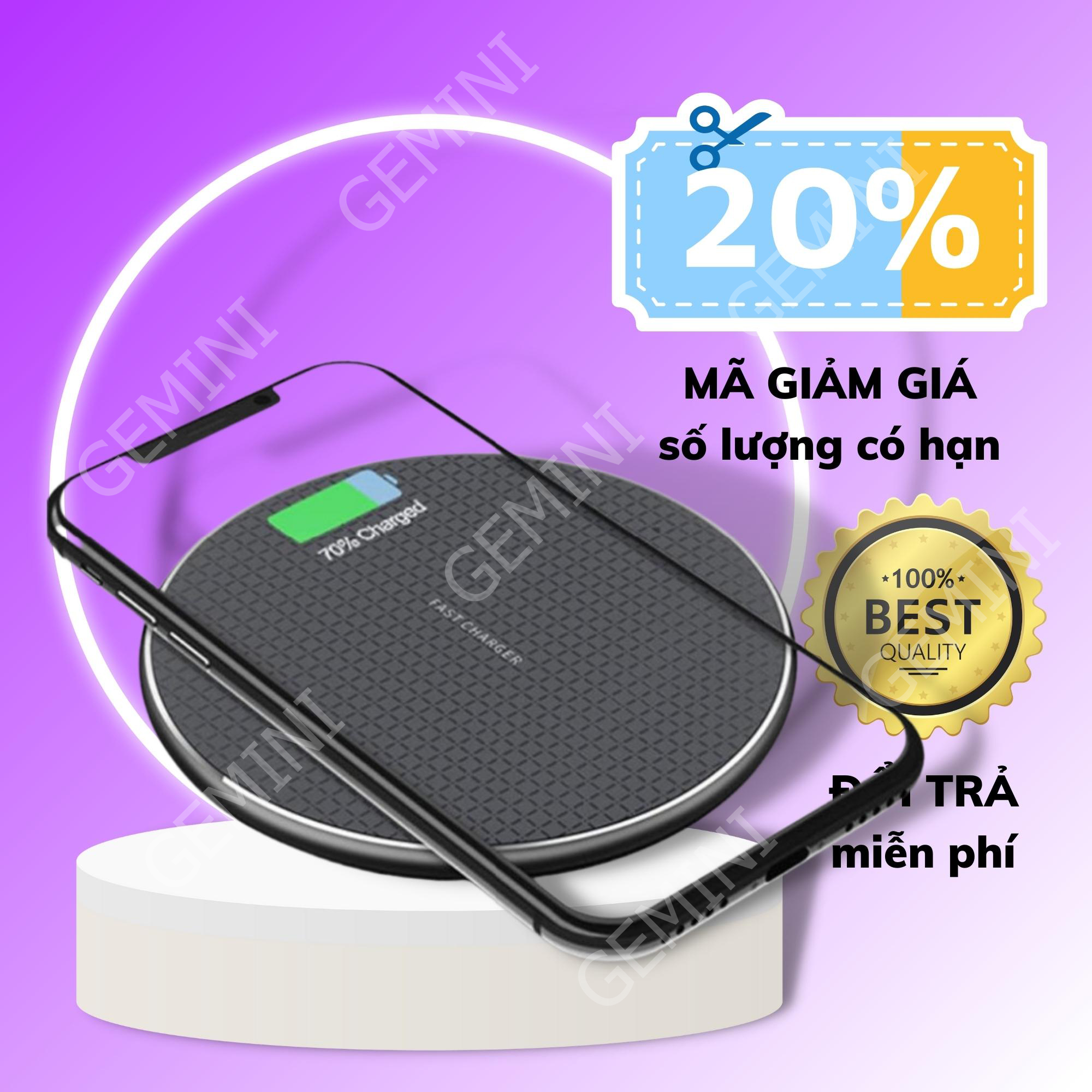 Đế sạc nhanh không dây 10W K8 siêu mỏng chống nóng chống chai pin GEMINI SHOP