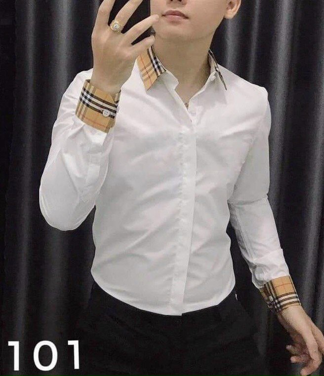 Áo sơ mi nam cao cấp BBR Phối viền tay vàng đỏ áo sơ mi vải mềm mịn thấm hút mồ hôi tốt hàng chuẩn đẹp phong cách soái ca như hình
