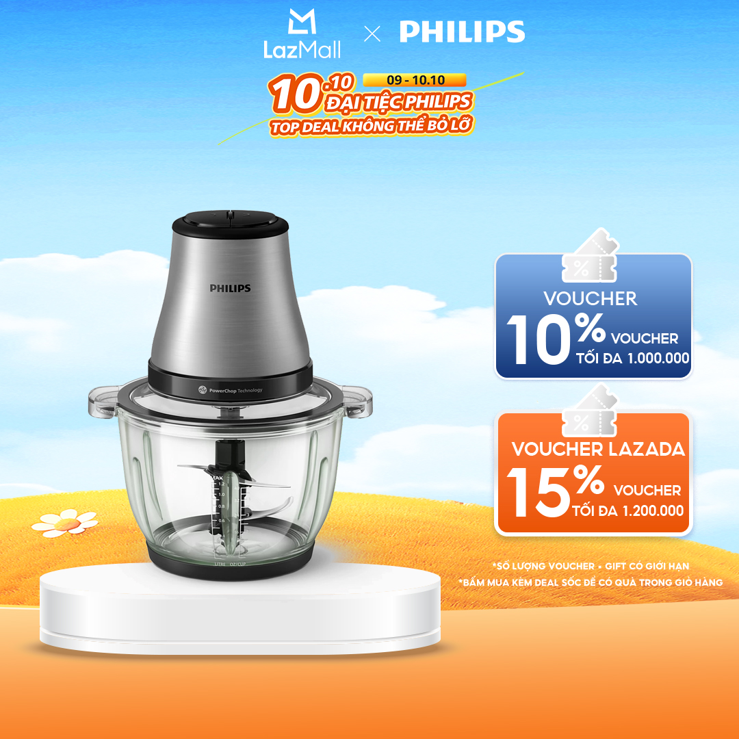 Máy Xay Thịt Philips HR1503/00 2 Lít|500W| cối thủy tinh - Hàng Chính Hãng