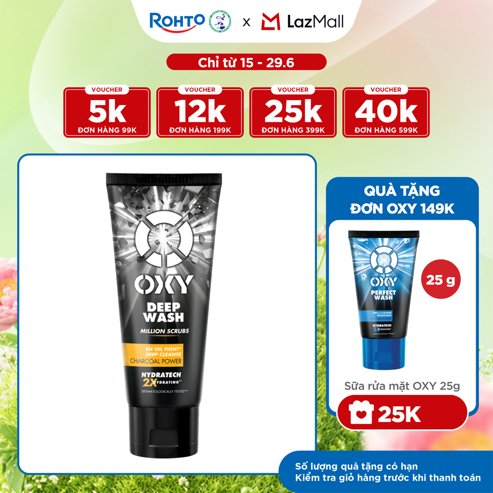 Sữa rửa mặt cho nam Oxy sạch sâu giảm nhờn dạng kem có hạt massage Oxy Deep Wash 100g