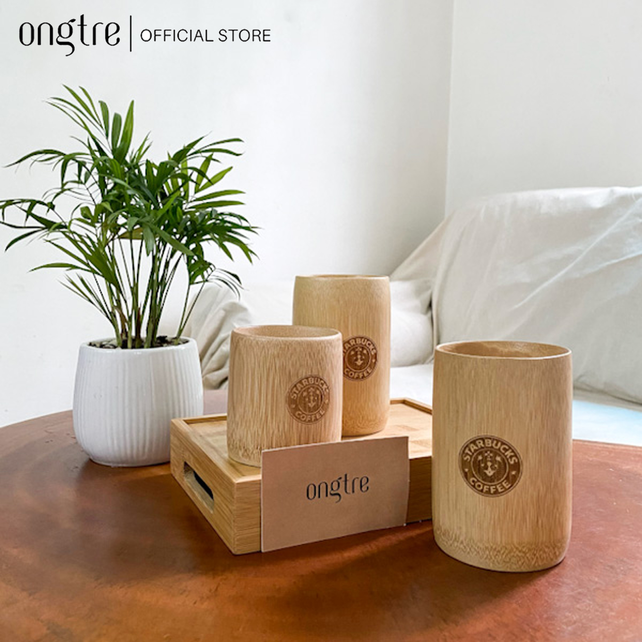 Cốc ly tre ONGTRE in logo các thương hiệu, quà tặng doanh nghiệp
