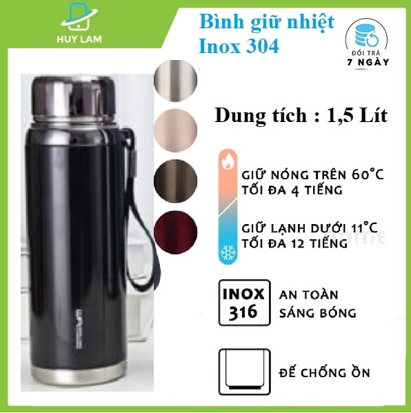Bình giữ nhiệt Inox 304 nóng lạnh Yeswater 1,5 lít cao cấp