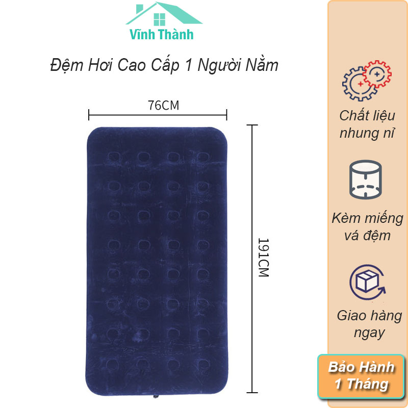 Đệm Hơi, Giường Hơi BestWay Cao Cấp Phủ Nhung Nỉ Tải Trọng 180kg - Nệm Hơi Đơn Kèm Bơm Điện 2 Chiều