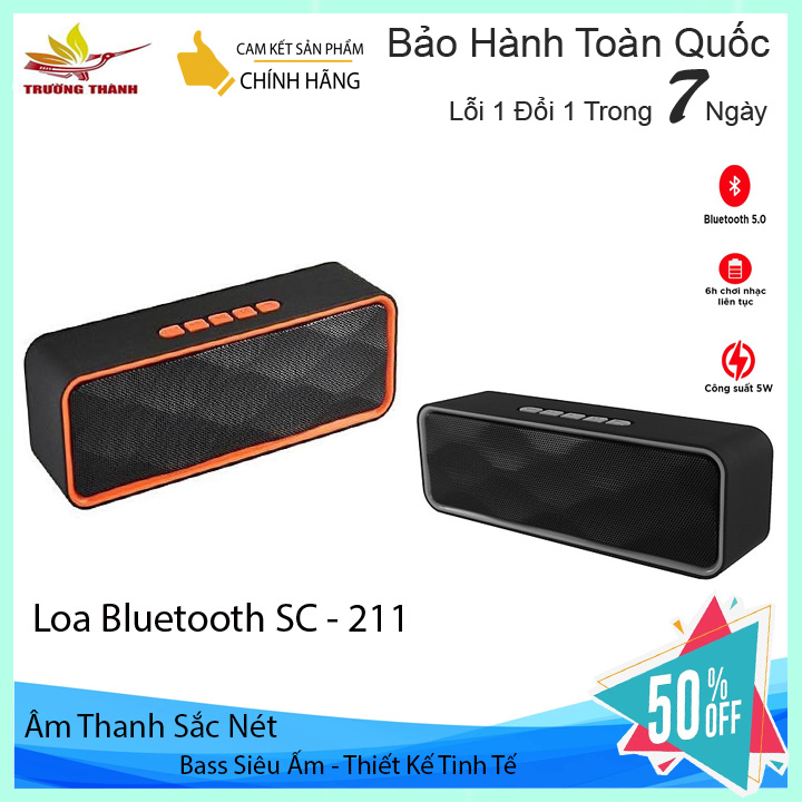 Loa Bluetooth Không Dây GUTEK SC-211, Loa Nghe Nhạc Cầm Tay Di Động Nhỏ Gọn, Âm Thanh Chất Lượng, Bass Trầm Ấm Kết Nối Usb, Thẻ Nhớ, Cổng 3.5, Đài Fm, Nhiều Màu Sắc