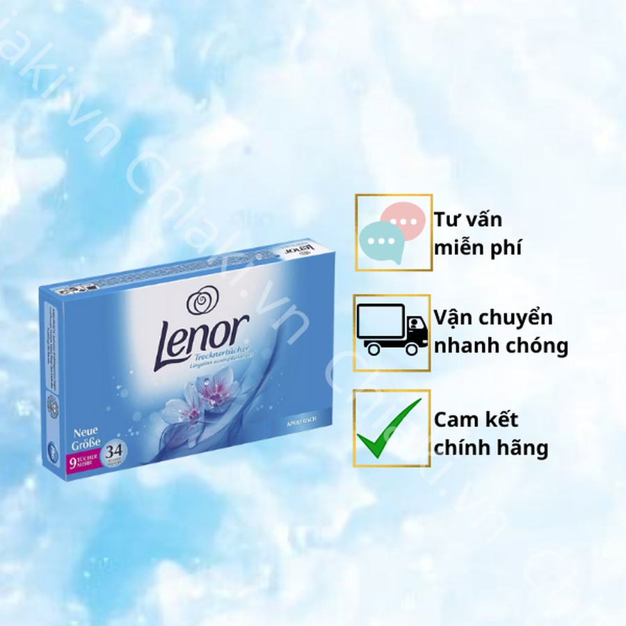 Giấy thơm quần áo Lenor, lưu hương thơm quần áo lên đến 48 tiếng, dễ sử dụng, hàng Đức hộp 34 miếng