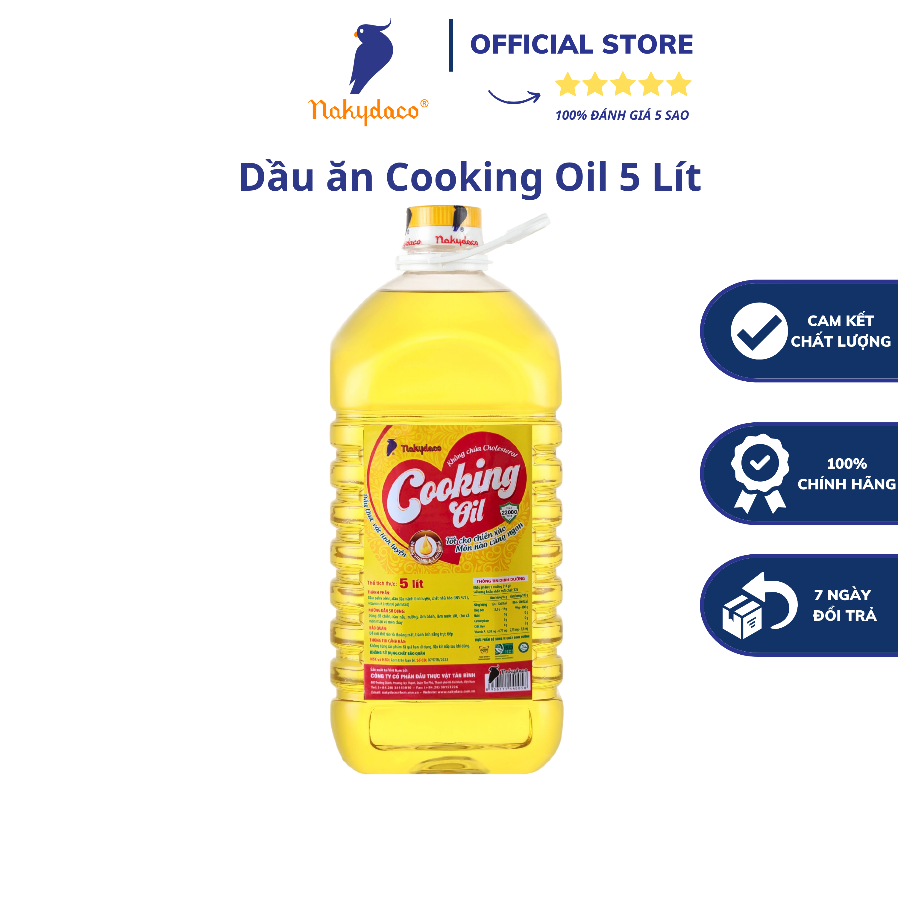 Dầu Ăn Cooking Oil Nakydaco Chai 5L – Dầu Ăn Con Két-Hàng Chính Hãng – Tốt Cho Sức Khỏe
