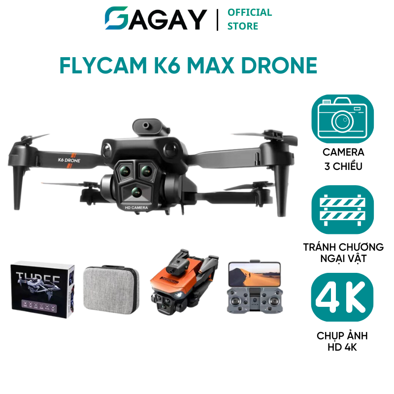 Flycam máy bay không người lái K6 Max Drone tránh chướng ngại vật toàn diện, fly cam camera 3 chiều, hình ảnh 4k GAGAY