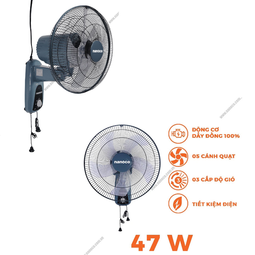 Quạt treo tường nanoco nwf1604g 2 dây