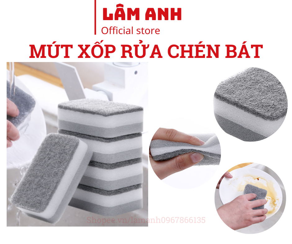 Miếng cọ rửa bát đĩa, xoong nồi – miếng bọt biển 2 mặt rửa chén bằng