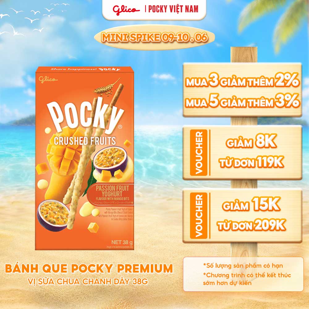 (THỬ VỊ MỚI - GIÁ CHỈ 20K) Hộp Lẻ - Bánh Que Pocky Trái Cây Nghiền Vị Sữa Chua Chanh Dây, Xoài 38G/Hộp