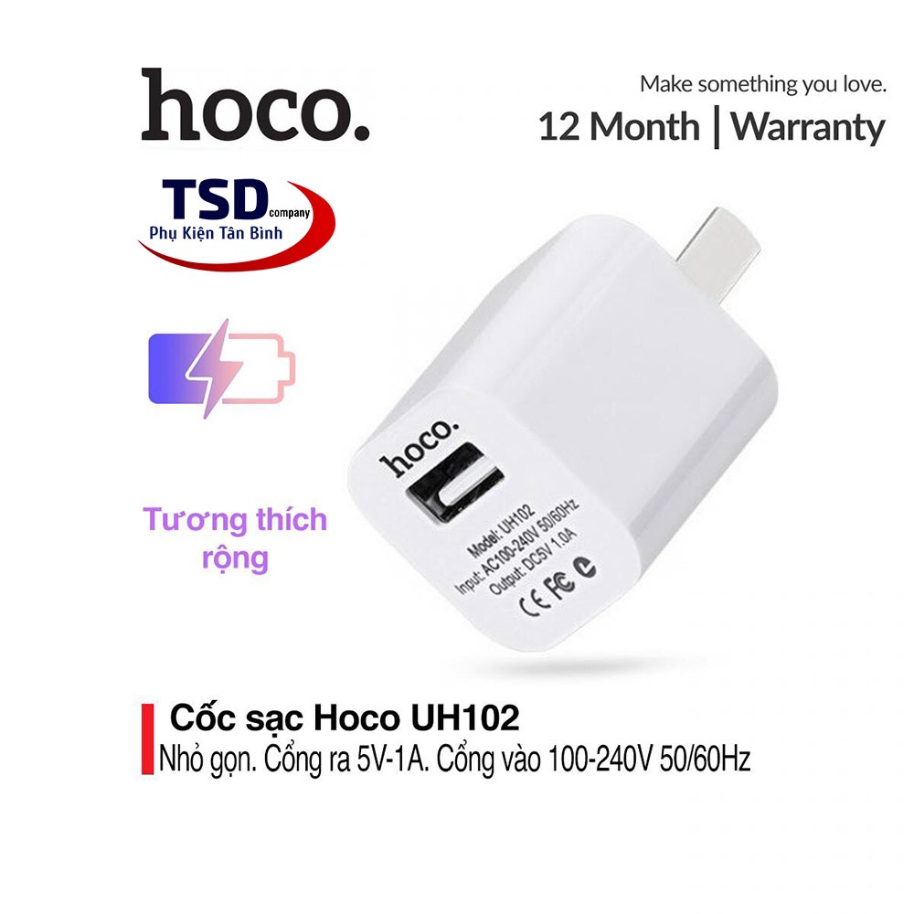 Củ sạc hoco uh102 ✓ chính hãng cao cấp ✓ cốc sạc hỗ trợ sạc nhanh 5v / 1a cho mọi loại điện thoại iphone ipad