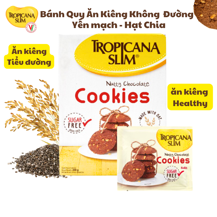 Bánh Quy Ăn Kiêng Không Đường Tropicana Slim Chocolate 200g - Ngon như bánh quy truyền thống giải pháp hoàn hảo cho người ăn kiêng đái tháo đường an toàn cho hệ đường huyết