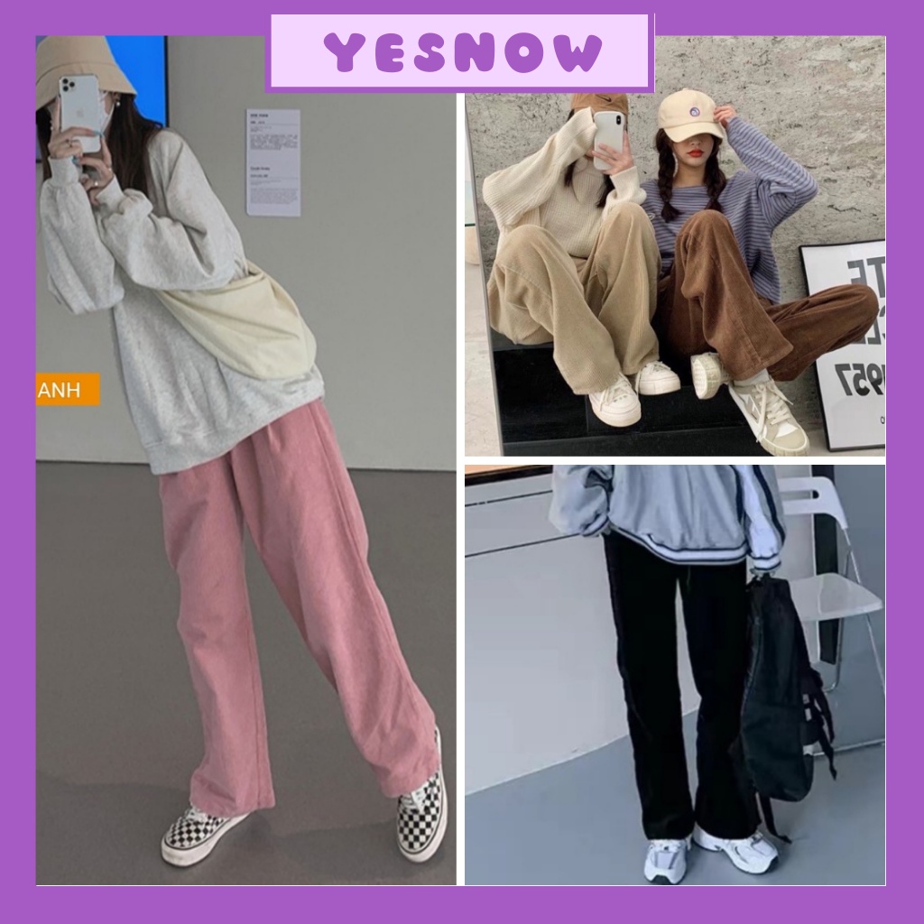 Quần nỉ Nhung tăm Ống Rộng Culottes Ulzzang nữ - quần ống suông lưng cao phong cách hàn quốc chất nhung chất siêu ấm