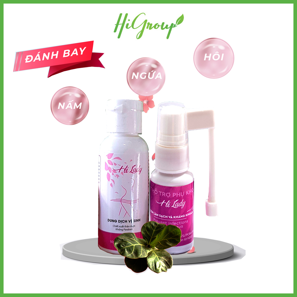 Xịt phụ khoa thảo dược + Dung dịch vệ sinh phụ nữ thảo dược HI LADY - Đánh tan viêm nhiễm phụ khoa