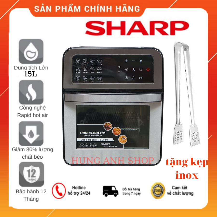 [Voucher 100k] Nồi Chiên Không Dầu Sharp Dung Tích Lớn 15L, Thiết kế đẹp, Màn hình cảm ứng hiện đại, Nhiều Chế Độ Nướng cài sẵn, Chế Biến Dễ Dàng, phụ kiện đa dạng, Bảo Hành 12 Tháng