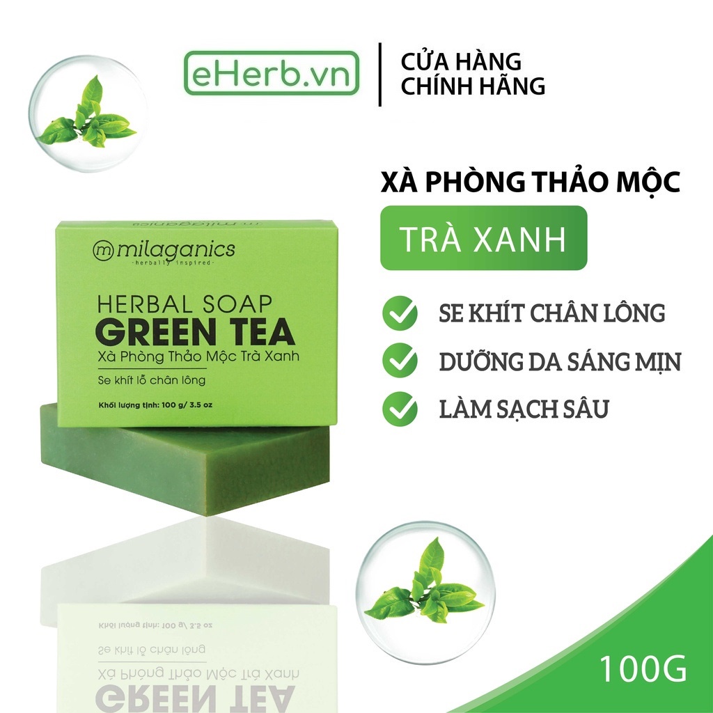Xà bông sinh dược trà xanh dưỡng da sáng mịn 100% thiên nhiên xà phòng thiên nhiên - milaganics