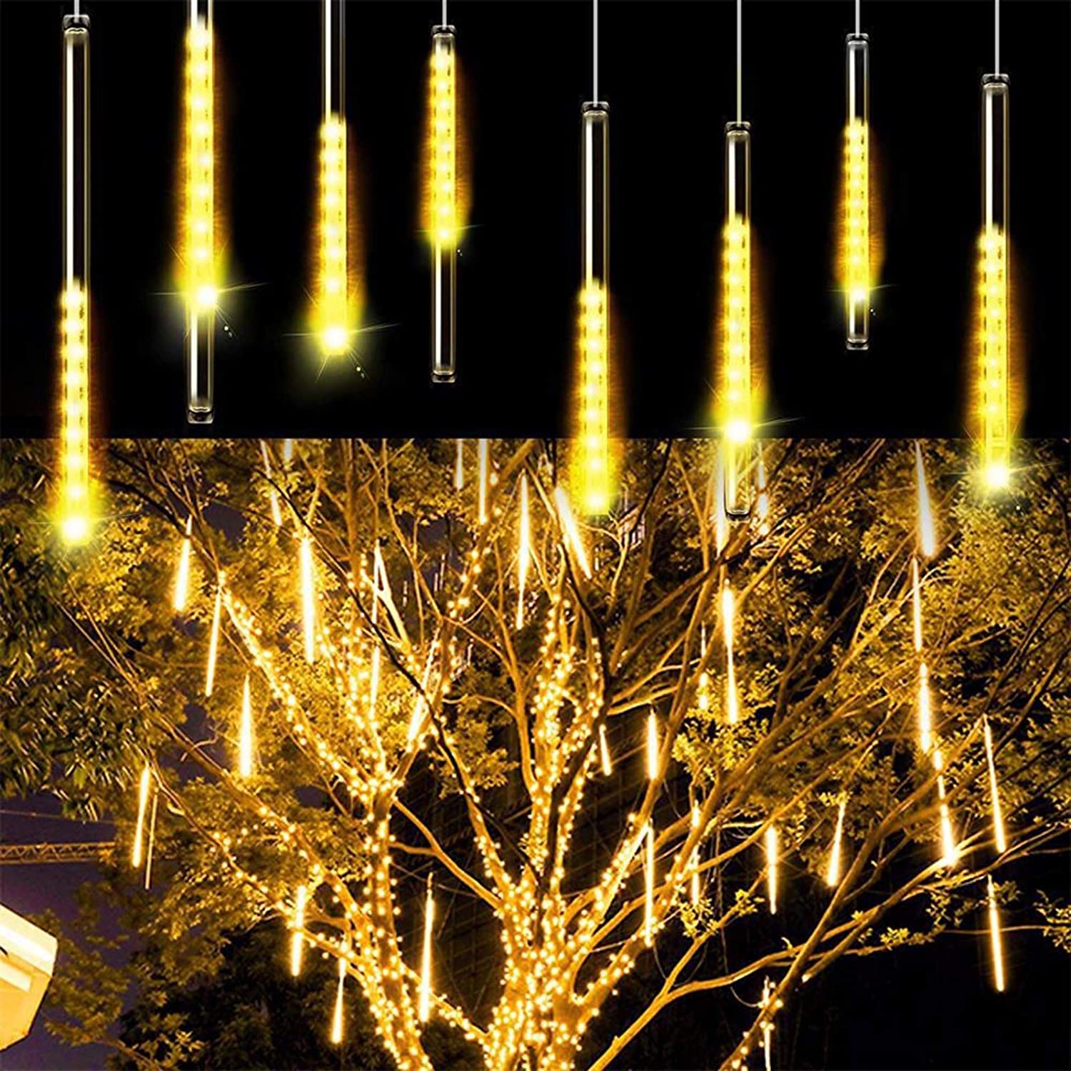 (Lựa Màu) Dài 3 Mét Thả Xuống 8 Ống Đèn Led Sao Băng 50 Cm-Rèm Đèn Led Trang Trí Tết Tiệc Ngoài Trời Sân Vườn Noel