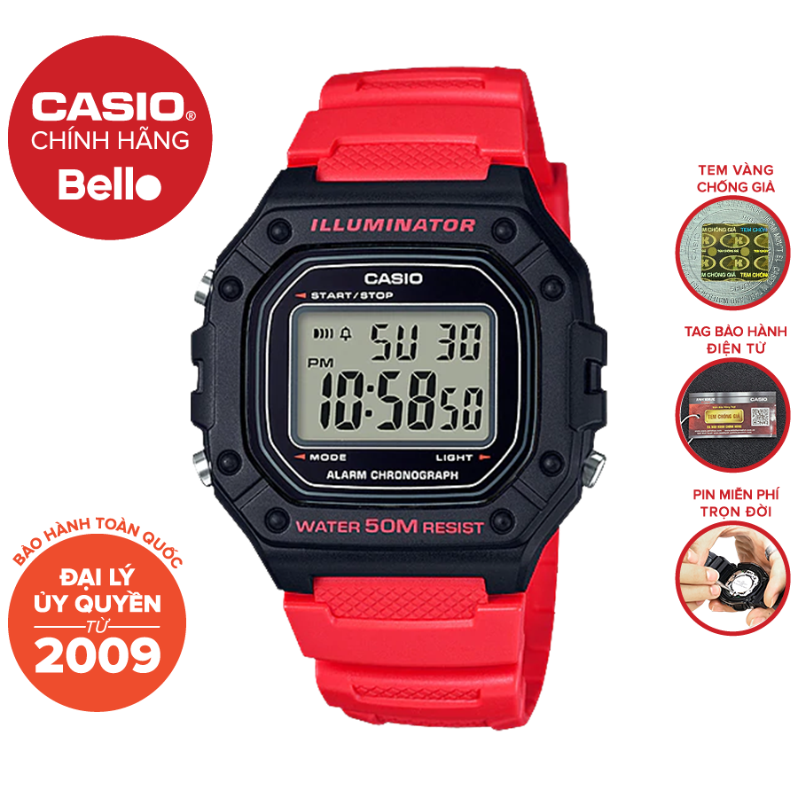 Đồng hồ Casio Nam W-218H-4B chính hãng giá rẻ - Bảo hành 1 năm - Pin trọn đời
