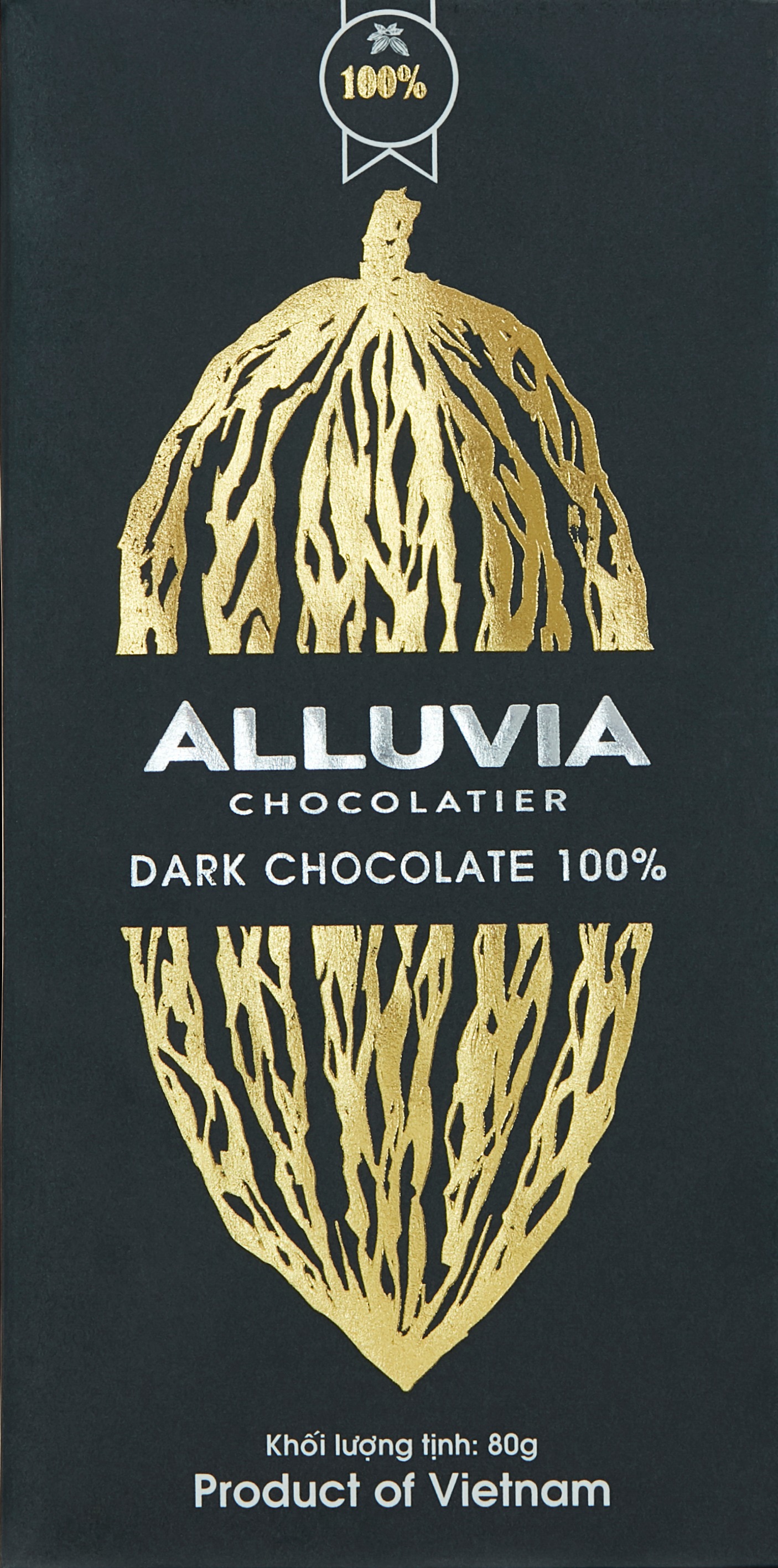Sô cô la đen 100% đắng nguyên chất không đường 80g Alluvia Chocolate
