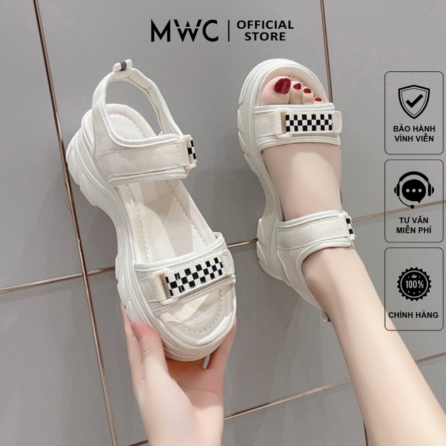 Giày mwc 2953 - sandal quai ngang phối caro đế cao 5p siêu hack dáng cá tính