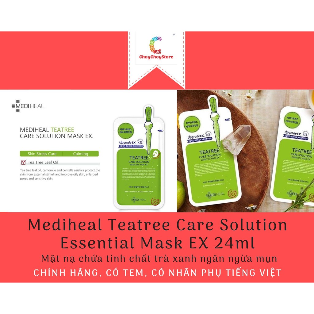 [TEM CTY] Mediheal Teatree Care Solution Essential Mask EX 24mL - Mặt nạ chứa tinh chất trà xanh ngăn ngừa mụn