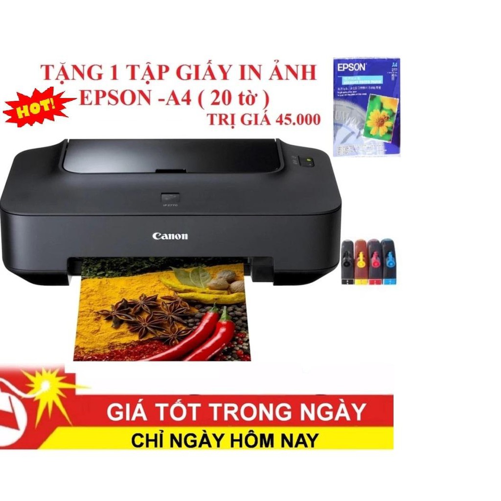 Máy in phun màu canon 2770 có lắp sẵn bộ tiếp mực ngoài ( Tặng 1 Tập Giấy Ảnh )