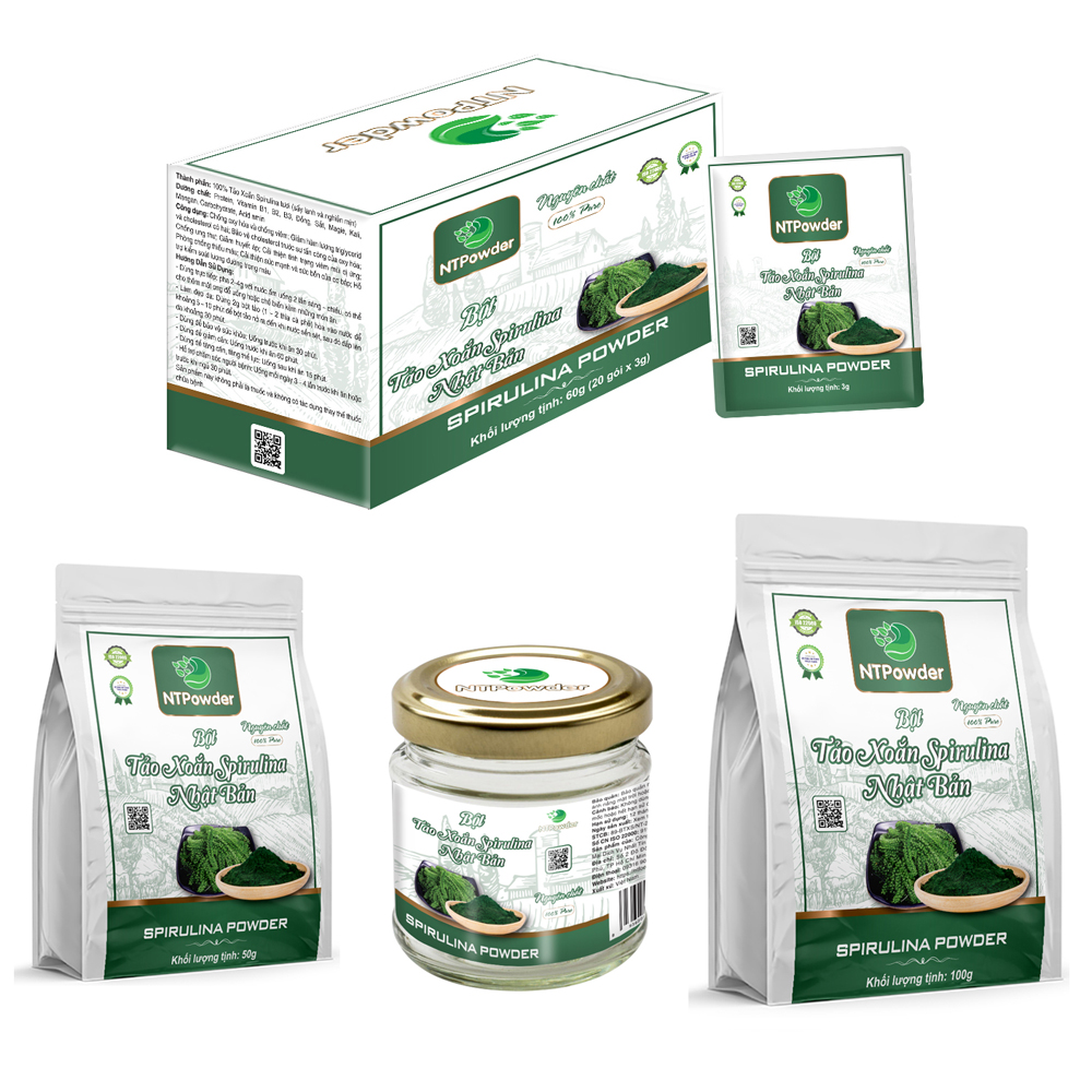  Bột Tảo Xoắn Spirulina Nhật Bản sấy lạnh NTPowder hũ 60gr   túi 100gr   50gr   hộp 20 gói x 3gr - Nhất Tín Food 