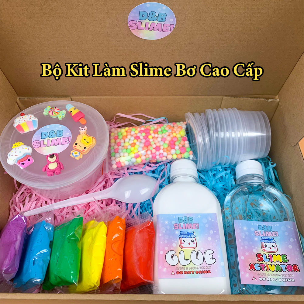 Bộ kit làm slime bơ cầu vồng 24 món đầy đủ nhất - kèm charm và hdsd
