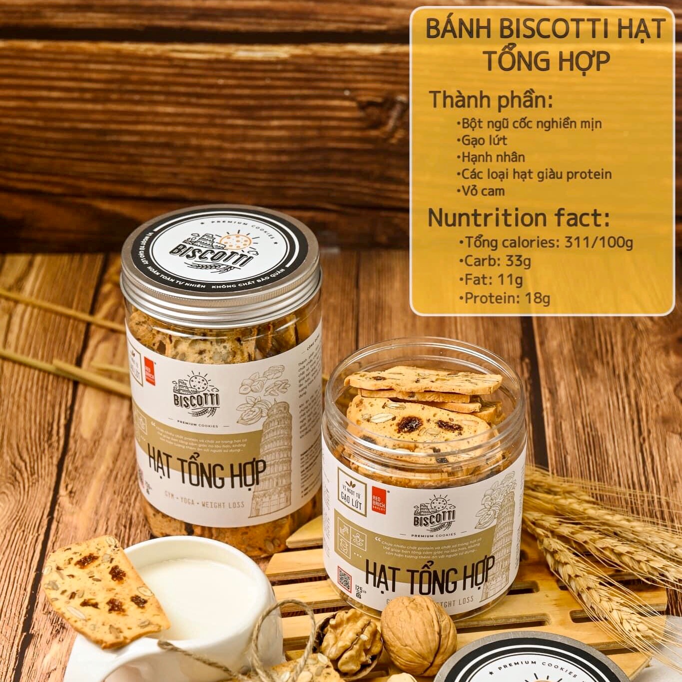 Bánh biscotti gạo lứt hạt tổng hợp 250g