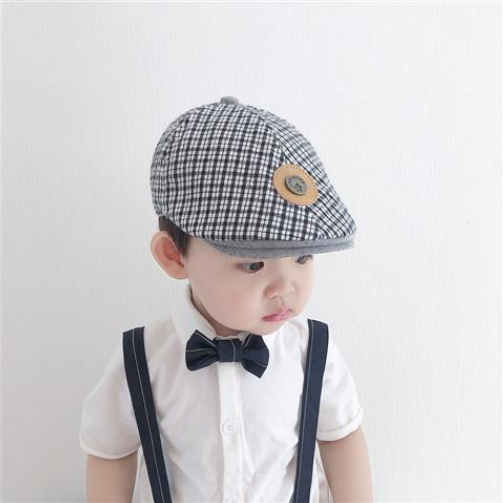 Mũ beret kẻ tag tròn thiết kế xinh xắn hợp thời trang dành cho bé
