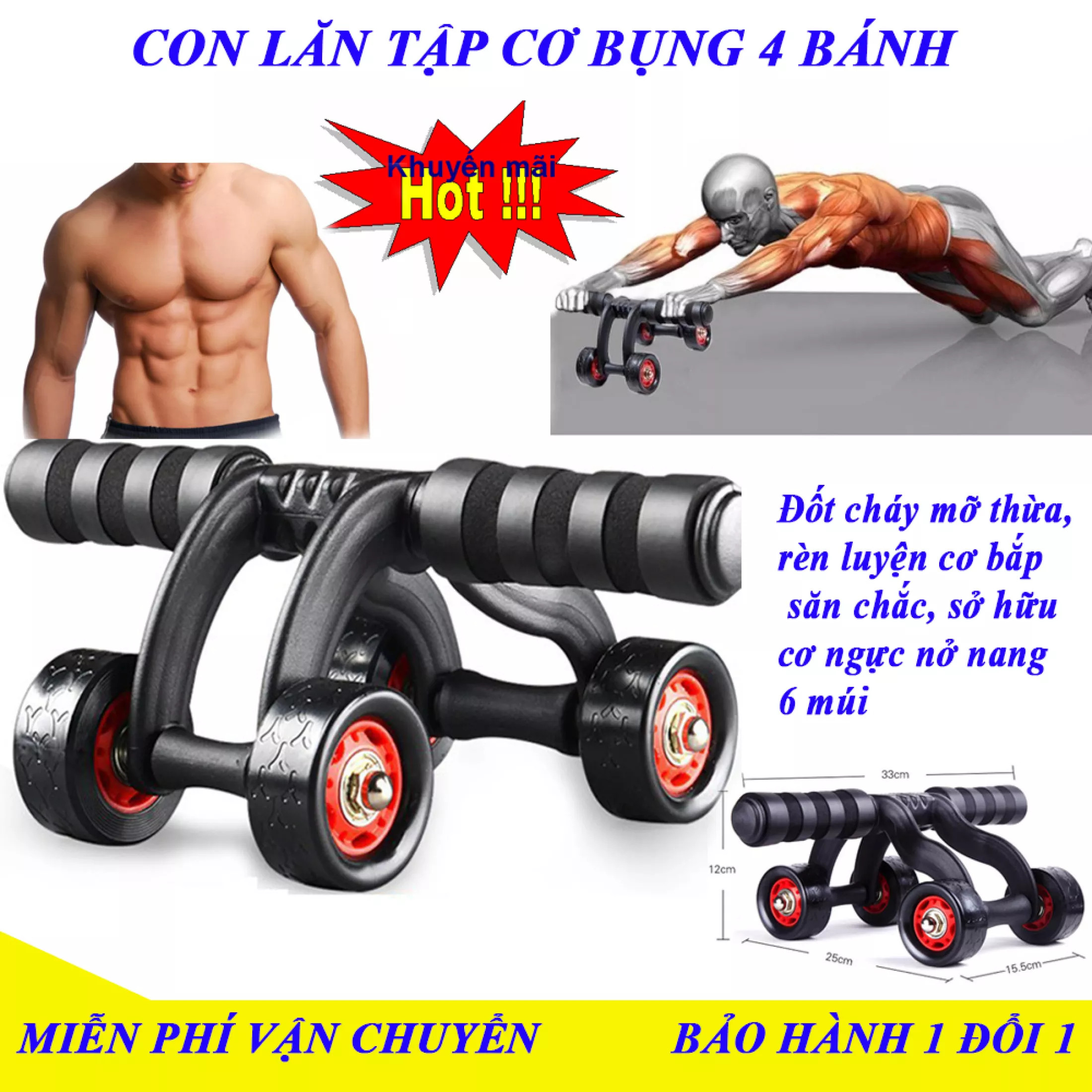 Dụng cụ tập thể dục tại nhà - con lăn tập bụng 4 bánh - đĩa xoay eo thon gọn săn chắc, thể thao , thể hình ,