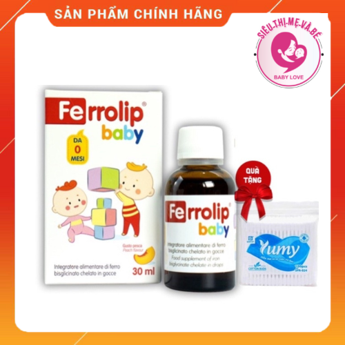 Sắt cho bé Ferrolip Baby vị đào ngăn ngừa thiếu máu do thiếu sắt ở trẻ nhỏ +quà