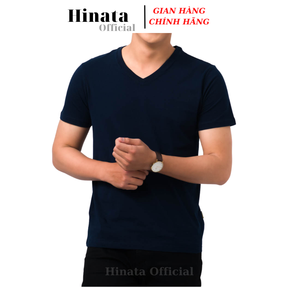 Áo thun nam cổ tim Hinata cổ tim, áo phông nam cổ tim basic cotton hàng hiệu đẹp thoáng mát tay ngắn màu xanh đen