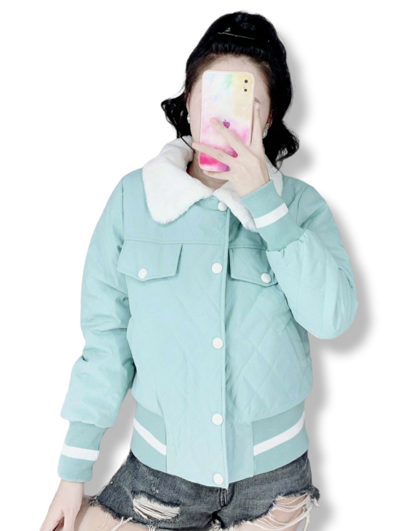 Áo khoác phao nữ cúc bấm cổ lông - ptn fashion
