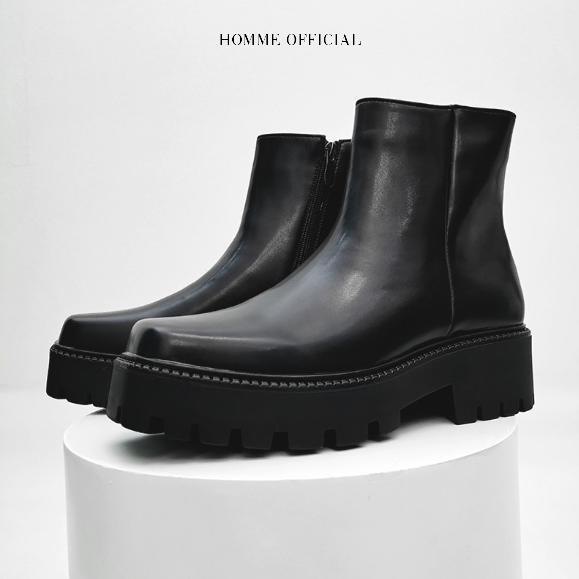 Giày boots nam mũi vuông homme khóa zip đế cao 76596-r