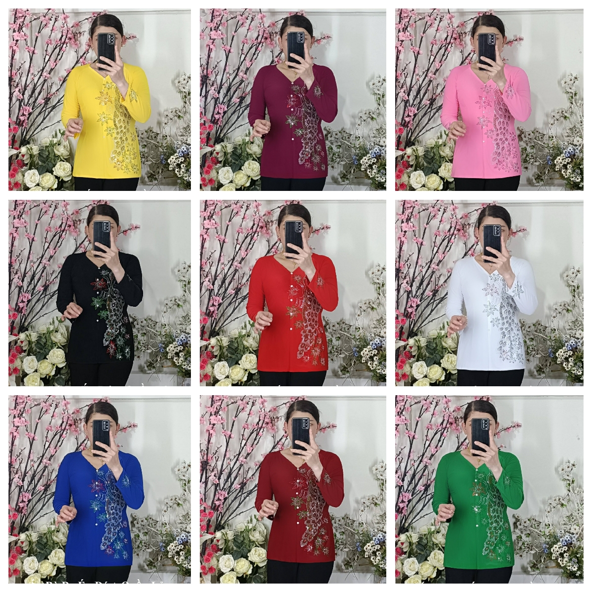 Áo Bà Ba Hoa Ép Đá - Không Quần