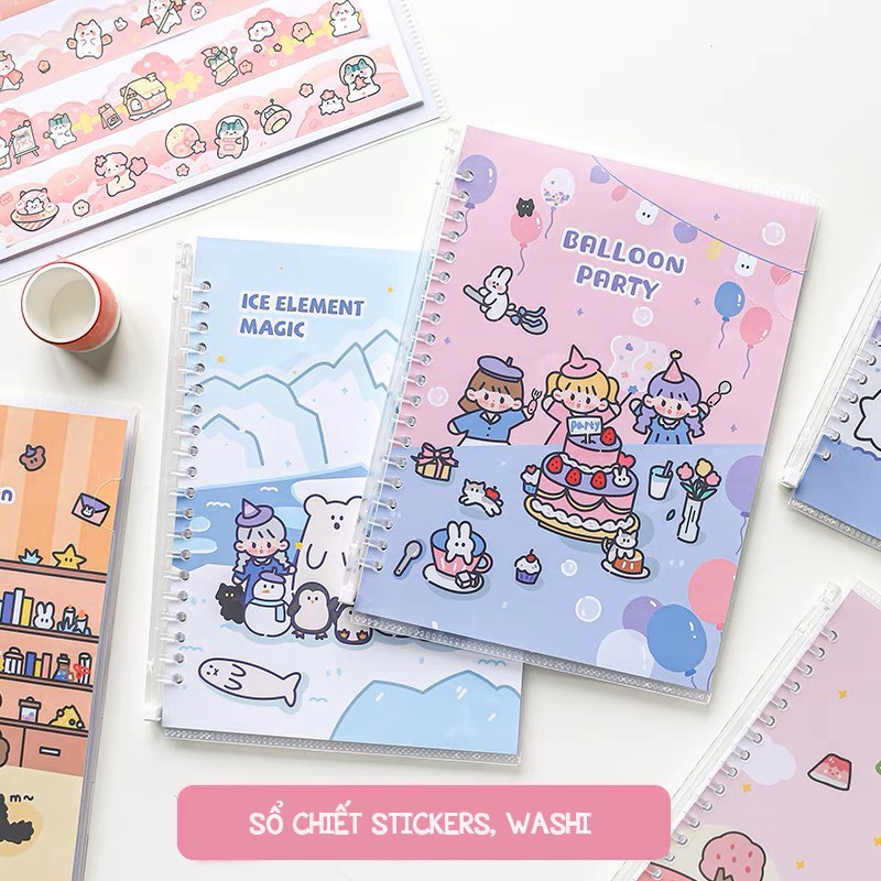 Sổ lò xo chiết và lưu trữ sticker, washi tape ruan ruan notebooks size a5