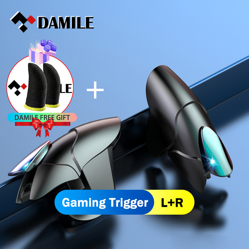 【Electric/Auto】DAMILE Fire Nút Bấm Tay Cầm Điều Khiển Tay Cầm Chơi Game Nút Bấm Kim Loại L + R Cho Tay Cầm Chơi Game PUBG Tay Cầm Điều Khiển Trò Chơi Di Động Nút Bấm Mục Tiêu Cần Điều Khiển Bắn Súng Cho PUBG JS32