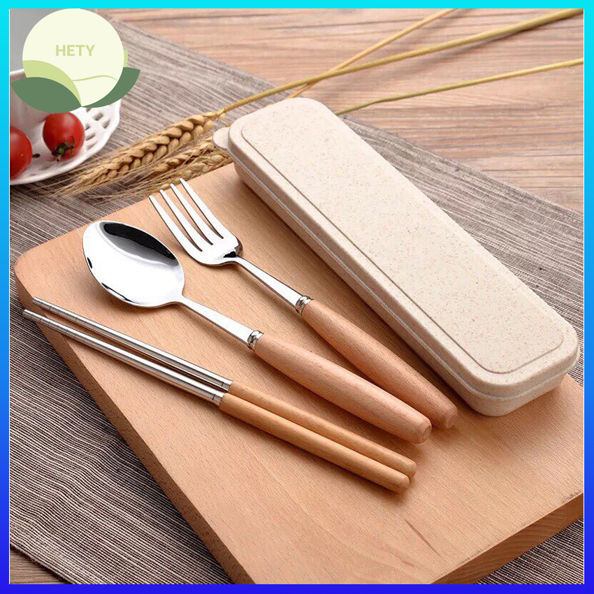 [Hàng Chất] BỘ MUỖNG NĨA ĐŨA CÁN GỖ BEECH INOX -HETY MISS-BM001- (TẶNG HỘP)