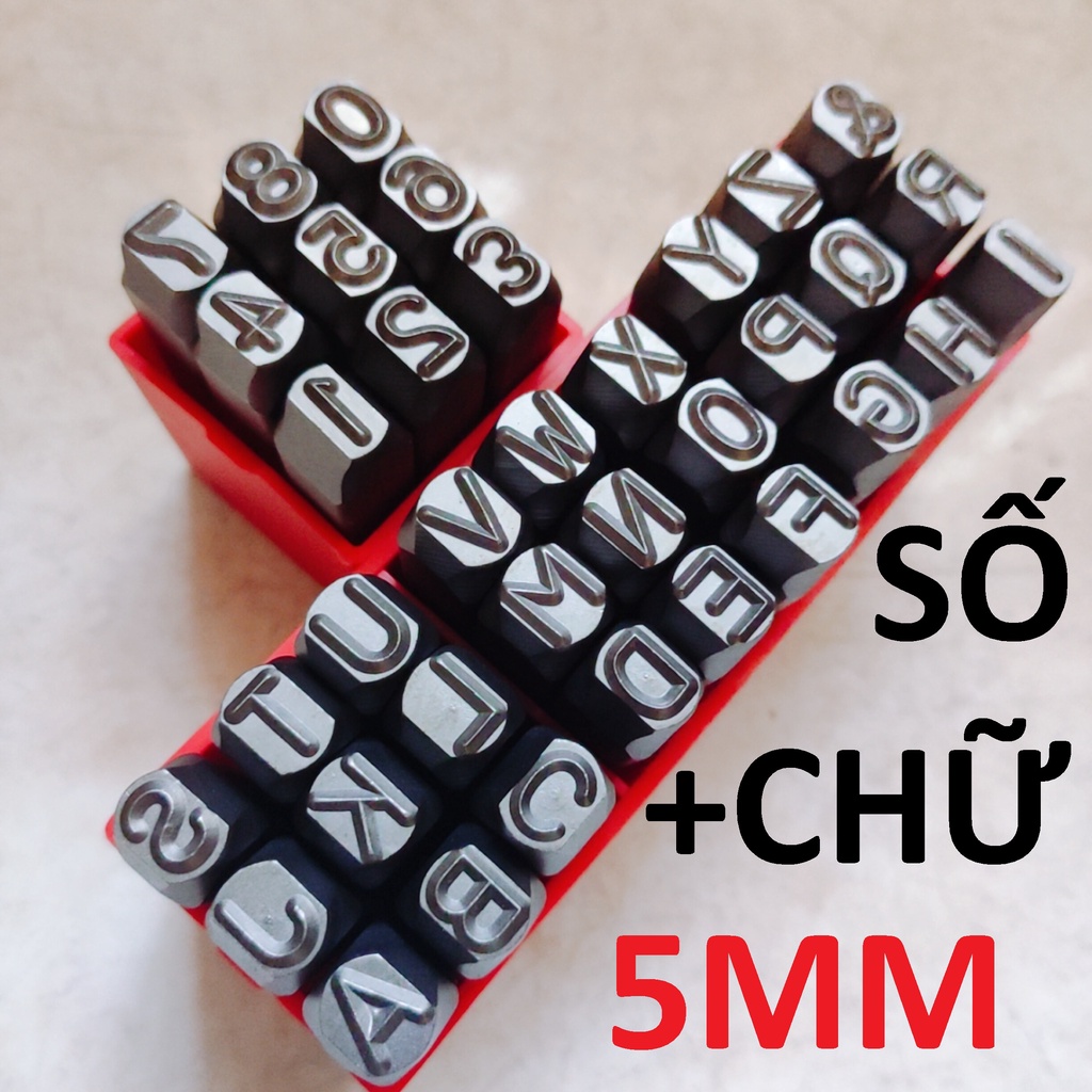 Combo bộ đóng số + chữ 5mm, chất liệu hợp kim thép, đóng trên kim loại
