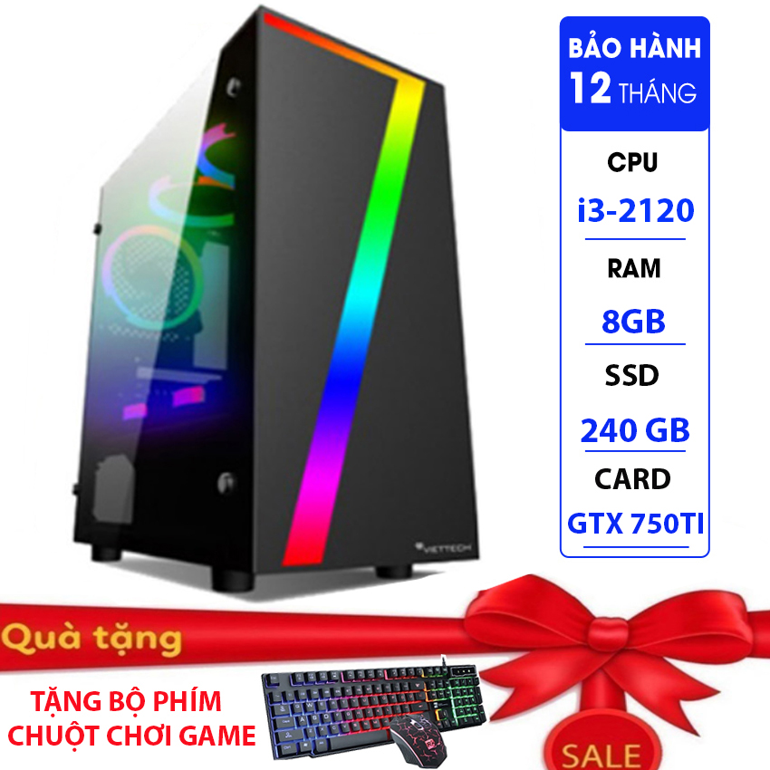 Max pc gaming x7 cpu core i3-2120 ram 8gb ssd 240gb gtx 750ti chơi pubg,lol, cf, fifa4, đế chế ...+ tặng ngay bàn phím giả cơ,chuột led 7 màu - máy tính chơi game,thùng cây máy tính để bàn chơi game